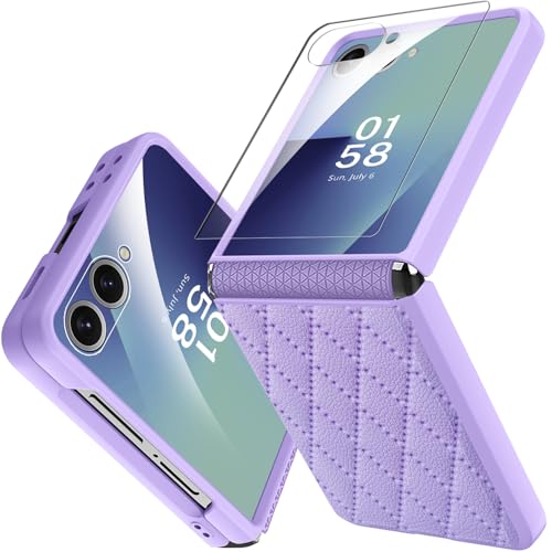 Miimall Samsung Flip 7�p���^�P�[�X �X�N���[���v���e�N�^�[�t���A�ϏՌ�&�w���q���W�ی�A���U�[�m���X���b�v�O���b�v �X���� �K�[���[ �����p Funda para Case Galaxy ZFlip7 2025�p�J�o�[�A�p�[�v��