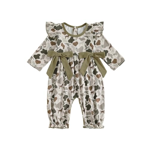 Newborn Baby Girl Hunting Outfit Duck Deer Jungle Camo Romper Bow Ruffle Long Sleeve Jumpsuit Infant Fall Clothes