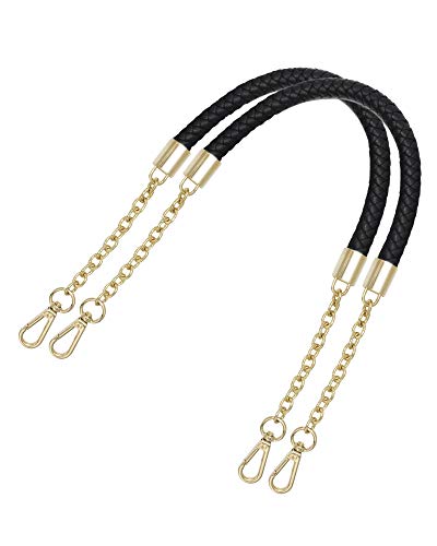 besbomig 2 Pezzi Manici in Pelle PU Ricambio 60CM Cinturini per Borse a Tracolla Ganci Metallici Catena per Borsa a Mano Artigianato Forniture,Nero