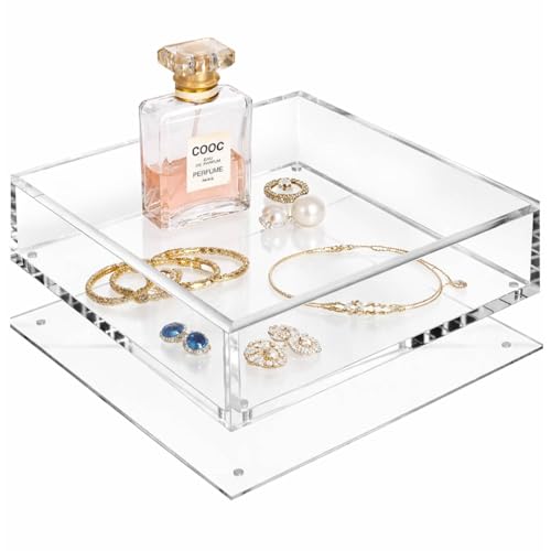 Acrylic Tray with Magnetic Mat-7.9×7.9 Customizable Decorative Serving Tray, Display Organizer for Vanity, Jewelry, Makeup Organizer, Room Decor Aesthetic- Modern Picture Frame, Gift for Women