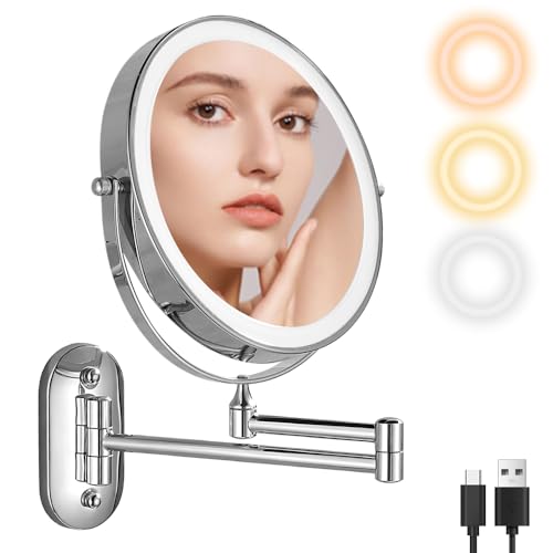 Opiniones de Espejos de aumento de esta semana. 42 vantisan Espejo de Maquillaje HD, 8 Pulgadas, Espejo de Aumento 1x/10x, Espejo de Maquillaje LED de Pared, Carga USB, 3 Colores Ajuste, Rotación de 360°,Brazo Plegable,para...