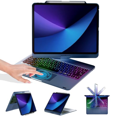 Image of BABG Keyboard Case for iPad Air 13 inch(M3 /M2)&iPad Pro 13(M5 /M4),iPad Pro 12.9(6th /5th /4th /3rd Gen) Case with Keyboard,360 Rotatable,Toupad,Backlits,Pencil Charging-Dark Blue