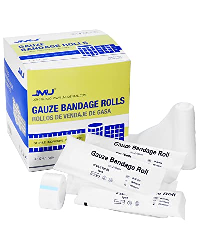 Jmu Gauze Rolls, Sterile Rolled Gauze 4" X 4.1 Yards, Pack Of 24, With 2 Medical Tapes #TOP5