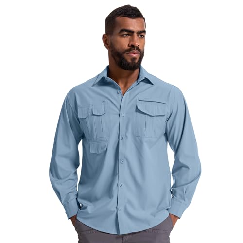 Men's Sun Protection Hiking Fishing Safari Shirt Long Sleeve Outdoor Cool Quick Dry Cargo Shirts2