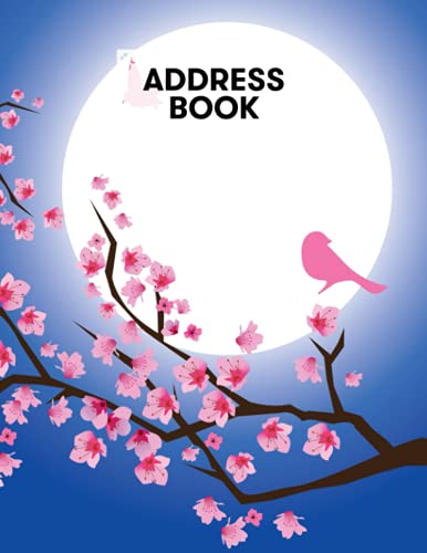 Address Book: Cherry Blossom Cover Address Book for Keeping Track of Addresses, Email, Mobile, Work & Home Phone Numbers, Birthdays, Note, 120 Pages, Size 8.5" x 11" By Rico Romer