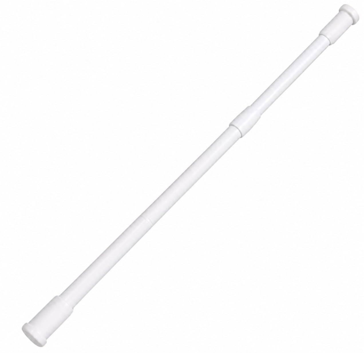 PARENCE – Varilla telescópica metálica de cortina de ducha blanca 70–120 cm – sin agujero – fijación de presión – Ø tubo 20 mm/Ø tapa final 32 mm