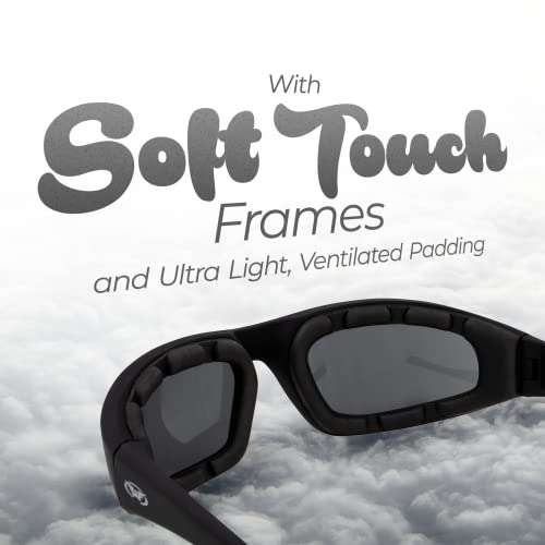 3 Pairs Of Global Vision Kickback Black Foam Padded Motorcycle Riding Sunglasses 1 Clear Lens 1 Smoke Lens And 1 Yellow Lens #TOP2