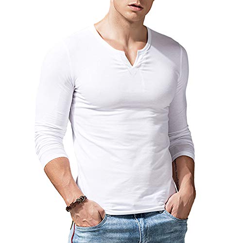 Hommes Coupe Slim Manche Longue Henley T-Shirt Décontractée Col en V Maillots de Corps Coton...
