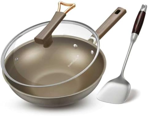 13 Inch Titanium Wok Pan with Lid, Non Stick Frying Pan, Woks & Stir-Fry Pans Nonstick, Flat Bottom Stainless Steel Wok, Titanium Pans Ideal for Induction Stovetop Cooking PFOA&PFAS Free - Thumbnail 2