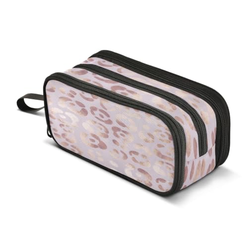 Image of SUABO Big Capacity Pencil Case Leopard Print Cheetah 3 Compartment Pen Bag Pouch Holder Box For Office College School Portable Storage Bag for Kids