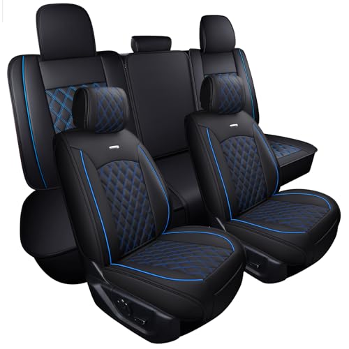 Aierxuan Truck Seat Covers for Ford F-150 2009-2026 XL XLT Lariat King Ranch Platinum Limited Raptor Custom Fit 2017-2026 F250 F350 F450 Supercrew Cab Pickup Leather Protectors (Full Set, Black-Blue) by Aierxuan - Used condition - CA$89.27