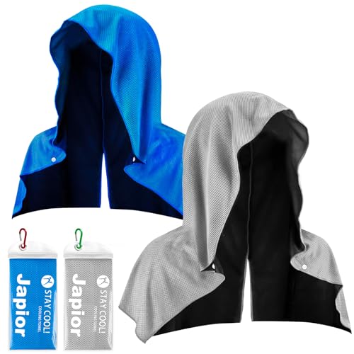 QAUYETM Paquete de 2 toallas refrescantes con capucha, mantente fresco en climas cálidos con toallas de enfriamiento instantáneo para cuello y cara, toalla de cabeza de campamento para gimnasio, yoga