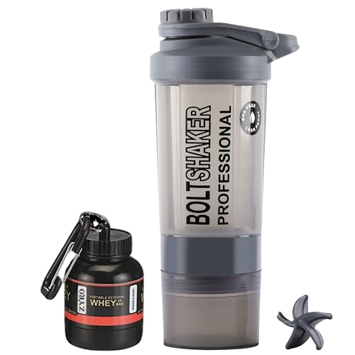Image of Zyro Protein Funnel & Bolt Protein Shaker Bottle with Blending Mixer Ball 600 ml Shaker (Pack of 2, Multicolor, Plastic)