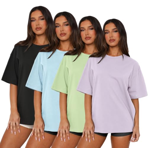 MAPICK 4 Pack Oversized Tshirts for Women Crew Neck Loose Fit Summer Baggy Tee Tops Short Sleeve Workout Shirt Clothes