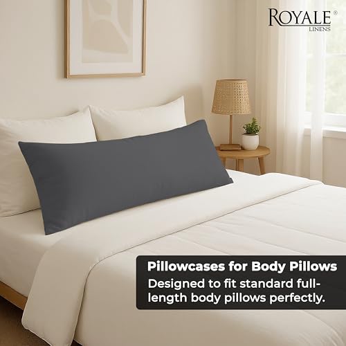 Image of ROYALE LINENS Body Pillow Cover - Double Brushed 1800 Microfiber - 20 inchx54 inch with Hidden Zipper Closure - Wrinkle & Fade Resistant - Super Soft Body Pillowcase 2 Pack (Grey, Pack of 2)