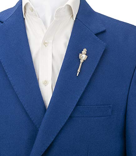 Knighthood Silver Key with Transparent Stone and Swarovski Detailing Lapel Pin Brooch2