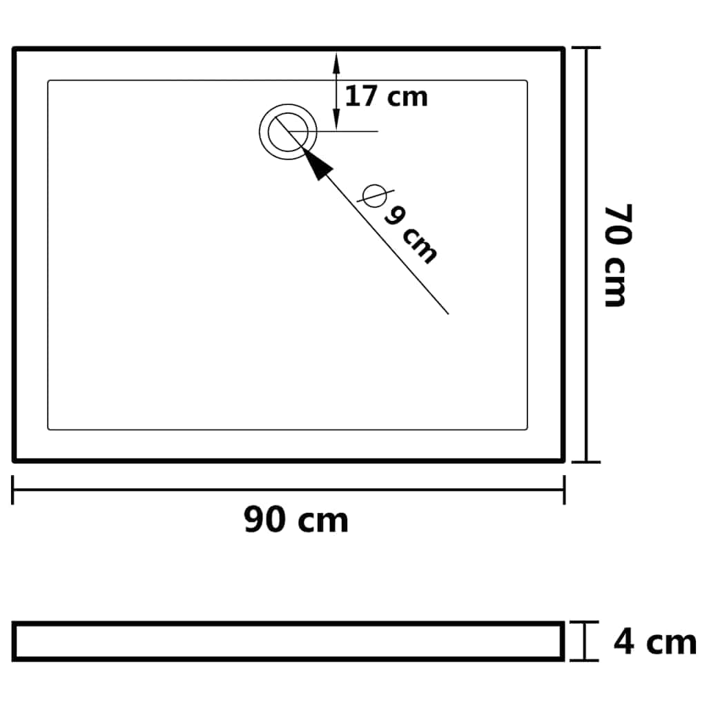 vidaXL Piatto Doccia in ABS Rettangolare Nero 70x90 cm