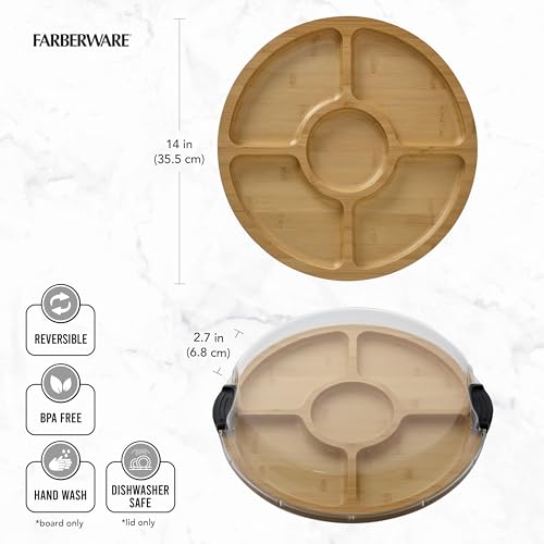 Farberware 14-Inch Round Bamboo Cutting Board with Locking Lid - image 3