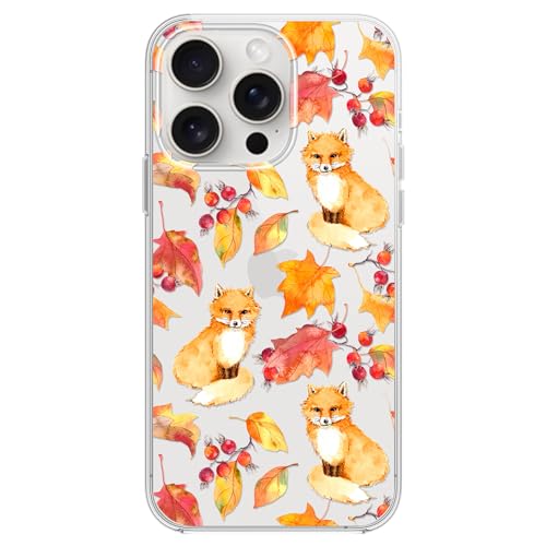 Coque iPhone 15 Pro transparente feuilles d'automne protection TPU souple motif animalier