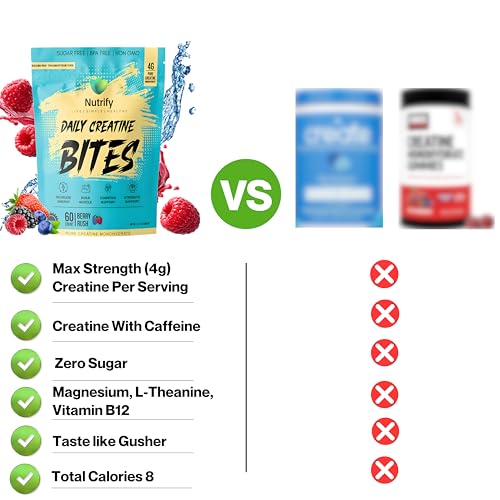 Image of Nutrify Daily Creatine Gummies for Women and Men - 4g Creatine Monohydrate per Serving for Muscle Growth & Recovery - Sugar-Free, Low-Calorie, with Vitamin B12 for Energy Boost (Blue Raspberry)