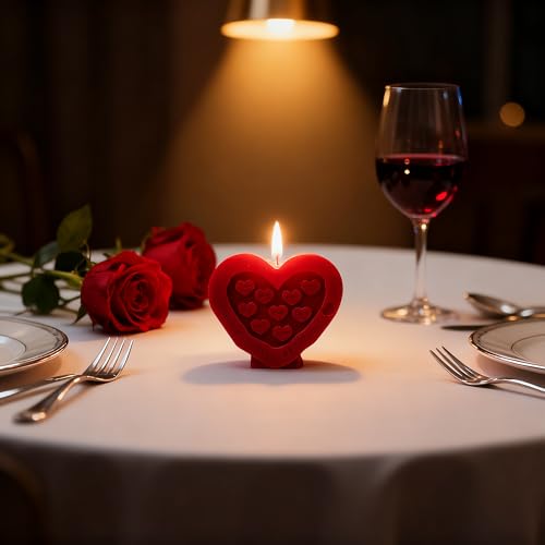 Red Heart Shaped Scented Candle Romantic Engraved Inspirational Decorative Candle with Positive Words Pure Hope Peace Natural Soy Wax Aroma Candle for Romantic Gifting & Home Decor