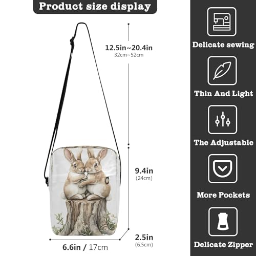 Crossbody Bag Messenger Bag for Women Men Purse Shoulder Bag Satchel Bag with Adjustable Strap 214B9225easter Bunny Rabbit Tree Stump3