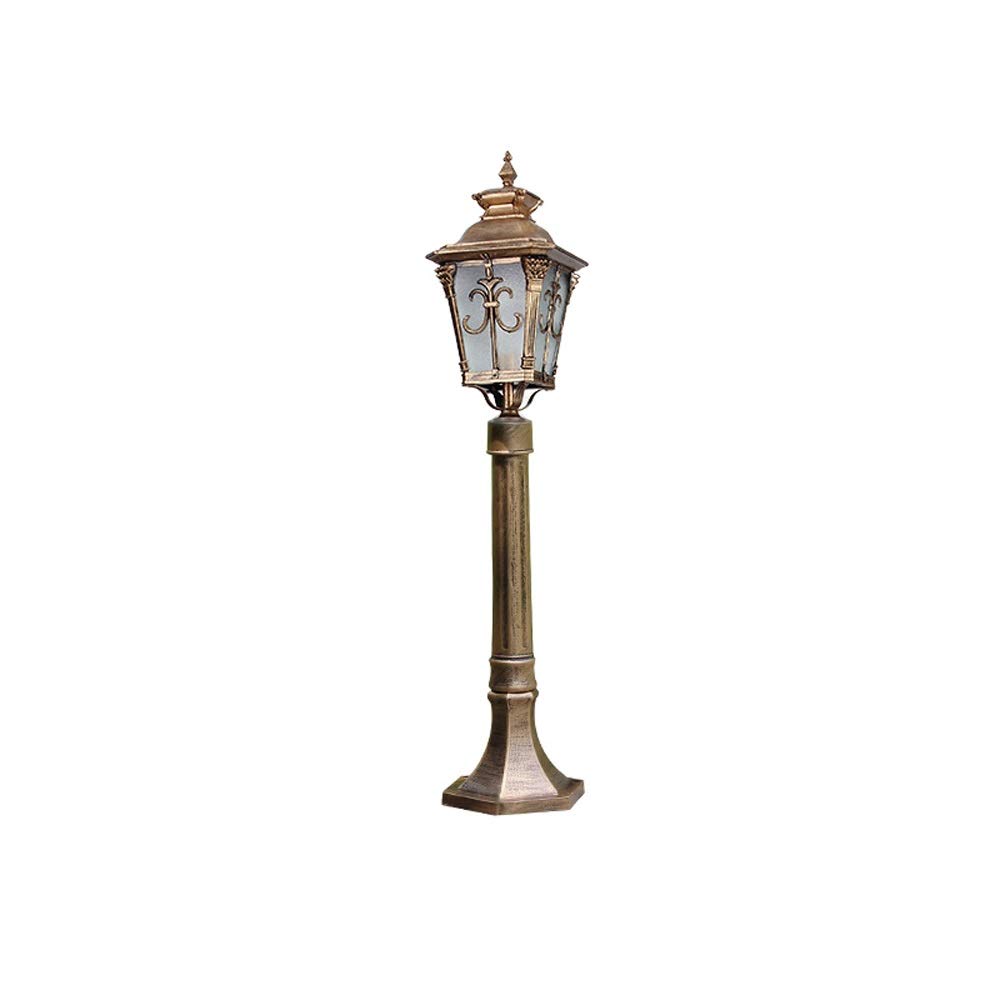 HELCEKOU Outdoor Waterproof Glass Lantern - E27 European Retro High Pole Light IP54 Die-cast Aluminum Garden Lamp 80cm Brass Column for Courtyard Street Pathway Lighting