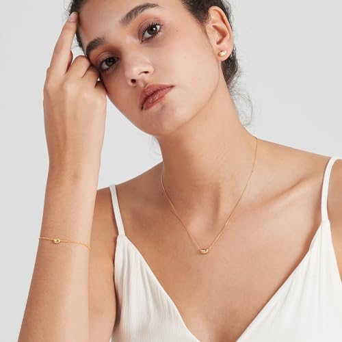 PERIMADE 18K Gold Plated Small Bean Charm Bracelet for Women, Dainty 925 Sterling Silver Stackable Bracelet, Adjustable Chain Bracelet Birthday Friendship Gift Mom Daughter Best Friend4