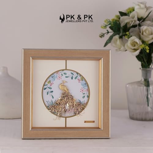 Image of Pk & Pk Jewellers Acrylic Medium Standing Peacock | Wall Mount Solid Square Collection | Medium Size [26x26 cm] (For Premium Luxury Gift, Home Decor, Table Decoration)