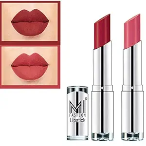 MI FASHION Ultra Soft Crème Matte Texture Lipsticks, Long Lasting & Elegance Creamy Luxury Shades 3.5g (Mauve It, Pink Wink) Pack Of 2
