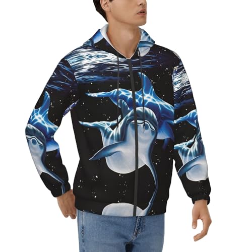 Sweat à capuche décontracté noir homme finitions haut de gamme et imprimé dauphin soigné