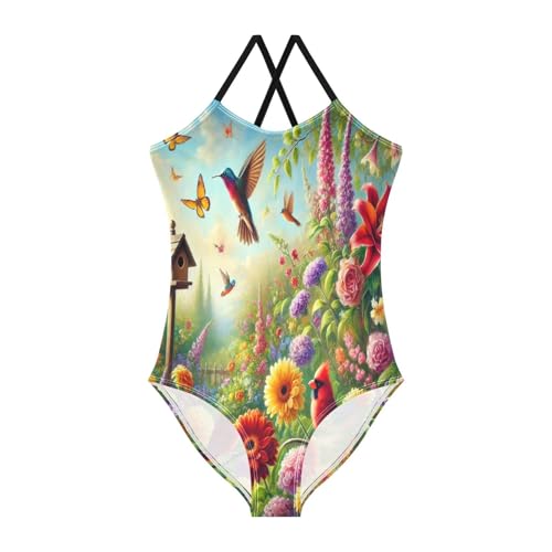 Hummingbird Flowers Butterflies Bathing Suits for Girls Swimsuit Summer Beach Swimwear One Piece Swimsuits