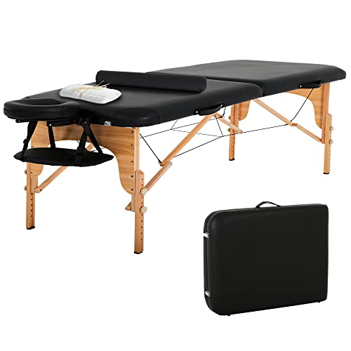 ACi Massage Table Portable Massage Bed Tables 84 Inches Long 2 Folding Lightweight Massage Table W/Carry Case Height Adjustable Salon Table Bed Face Cradle Bed (Black)