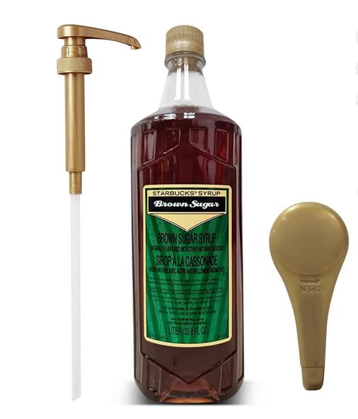 - KK&A Gold Pump Bundle- Brown Sugar Syrup 1 Liter Bottle - Authentic BrownSugar Syrup, Premium Taste - Perfect for Starbucks Coffee, Lattes, and Desserts with KK&A Collection Gold Pump