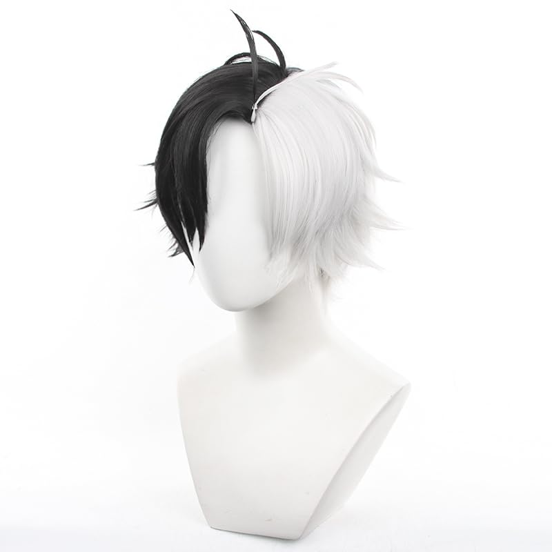Short Straight White Black Cosplay Wigs Halloween Costume Party Wig for Men - Image 3