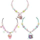 PinkSheep Kids Beaded Necklace and Bracelet 3 Sets, Wool Bead Bling Beads, Little Girls Jewelry