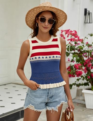 Image of VIMPUNEC Womens Crochet Crop Tank Tops Sleeveless Knit Sweater Vest Ruffle Hem Summer Top