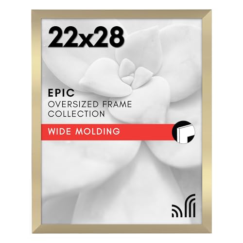 Americanflat 22x28 Poster Frame with Polished Plexiglass - Gold Picture Frame - Wide Photo Frames Made of Engineered Wood for Vertical or Horizontal Wall Display - Epic Collection - Gold