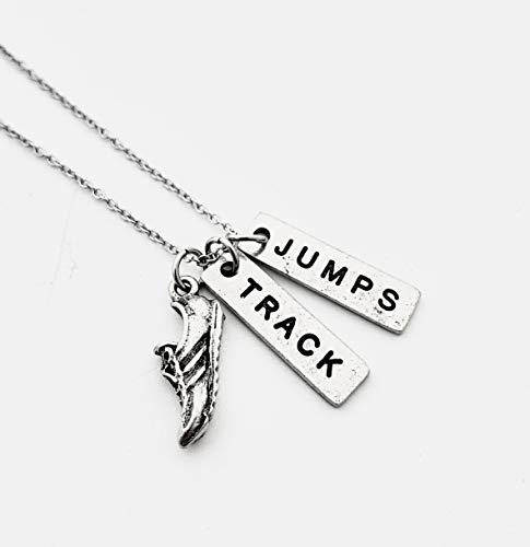 Pewter RUN TRACK JUMPS Necklace - Pewter Running Shoe Charm, Pewter TRACK Pendant and Pewter JUMPS Pendant on 18 inch Stainless Steel Cable Chain - All Pewter2