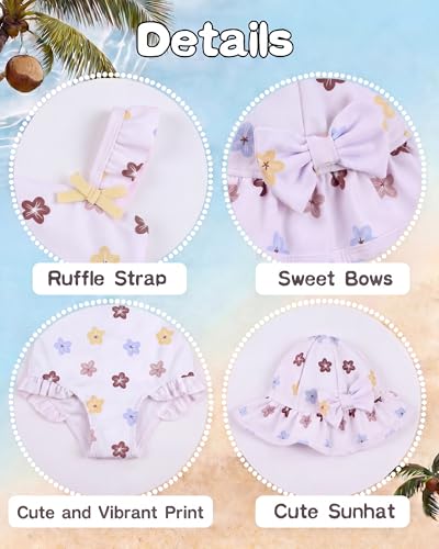 WKTRSM Badeanzug für kleine Mädchen – Einteiliger Baby-Badeanzug mit Sonnenhut – Niedliche Strand-Bademode – Schnell trocknender Badeanzug für Kinder von 3 bis 36 Monaten