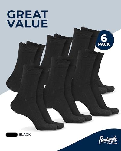 Image of Pembrook Frill Knit Diabetic Socks for Women & Men with Bamboo Viscose - 6 Pairs Non Binding Wide Neuropathy Socks for Women