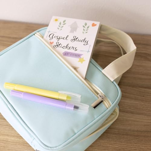 LDS Quad or Triple & Bible Scripture Carrying Case - Light Blue with Handles and Zipper Pouches Bag Tote2