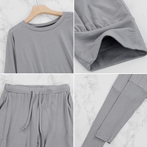 Meenew Women\'s Long Sleeve Workout Sets 2 Piece Sport Outfits Loungewear Gray S - Thumbnail 2
