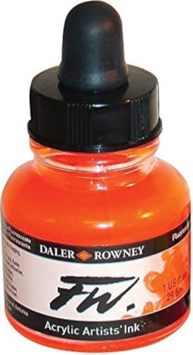Image of Daler Rowney FW Artists Acrylic Ink 29.5 ML Pot - Fluorescent Orange