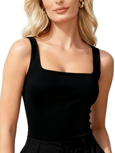 Débardeur sans manches femme col carré noir XL extensible doux