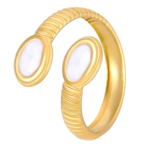 ARINMINANDO Stainless Steel White Open Rings For Women Fashion Gold Color Geometric Adjustable Finger Rings Jewelry 2025 New