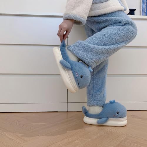 XIXITIAO Cute Animal Slippers,Fuzzy Cartoon Kawaii Whale Slippers,Plush House Shoesfor Women Men Indoor Fluffy Winter Slides3