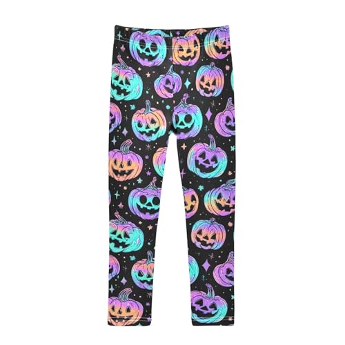 Pumpkin Neon Print Girls Leggings Soft Stretch Workout Yoga Dance Pants for Kids Casual Tights