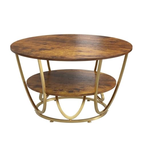 Image of EDEUEQUE Round Coffee Table Modern Sofa Side Table for Living Room End Table Telephone Table with 1 Shelf Storage Wooden Tabletop-Marble Print with Metal Frame (Golden Brown)