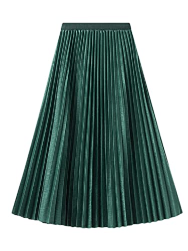 Jupe plissée vintage bleu foncé pour femme avec coupe trapèze et taille haute